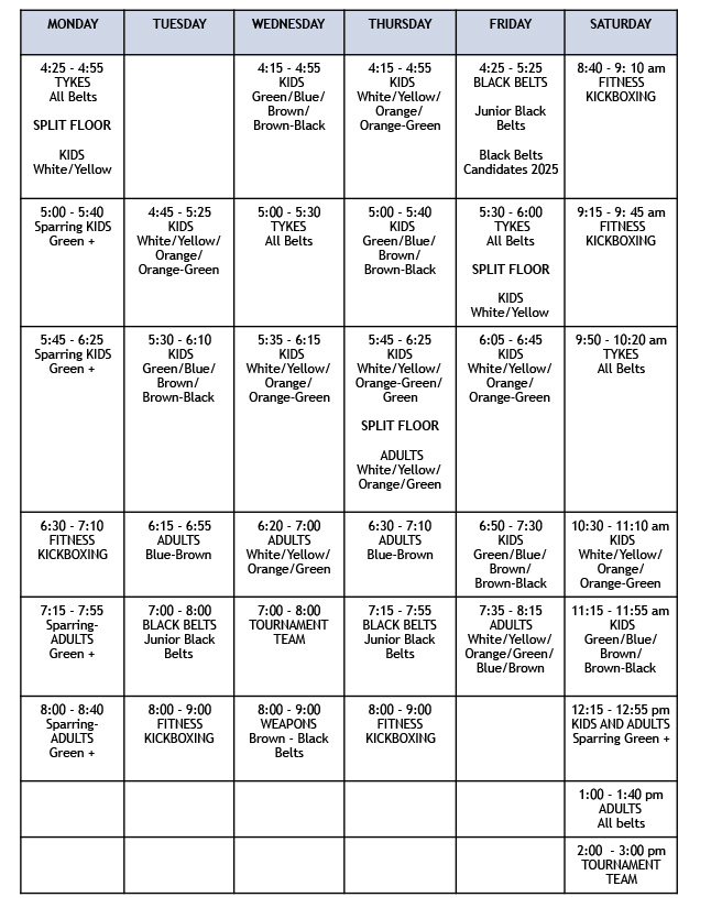 Barrhaven Schedule Jan 2025